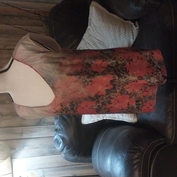 Hugo Boss Orange Floral Sleeveless Key Hole on the Back Silk Mini Dress Size 2 - Picture 4 of 10